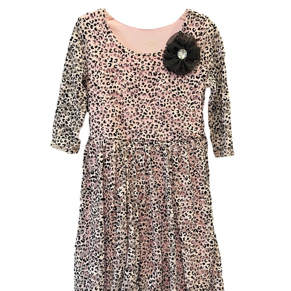 marmellata Other - Pink Leopard Print Kids Dress with Flower Accent